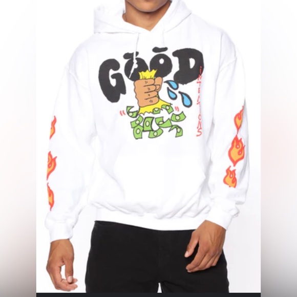 FashionNova Good Money Hoodie White Large